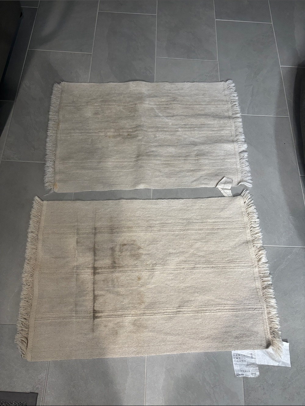 IKEA Cream Cotton Bath Mats with Fringe - Set of 2